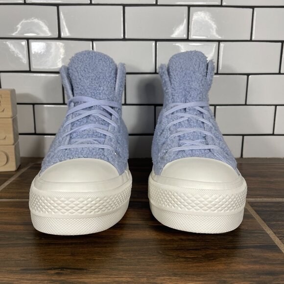 Converse CTAS Lift Hi Womens 8.5 Shoes Ghost Steel Egret Sherpa Platform Sneaker - Picture 2 of 12
